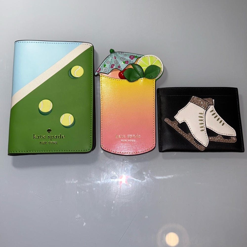 kate spade Green & Light Blue Tennis Ball Passport Wallet - Picture 5 of 12